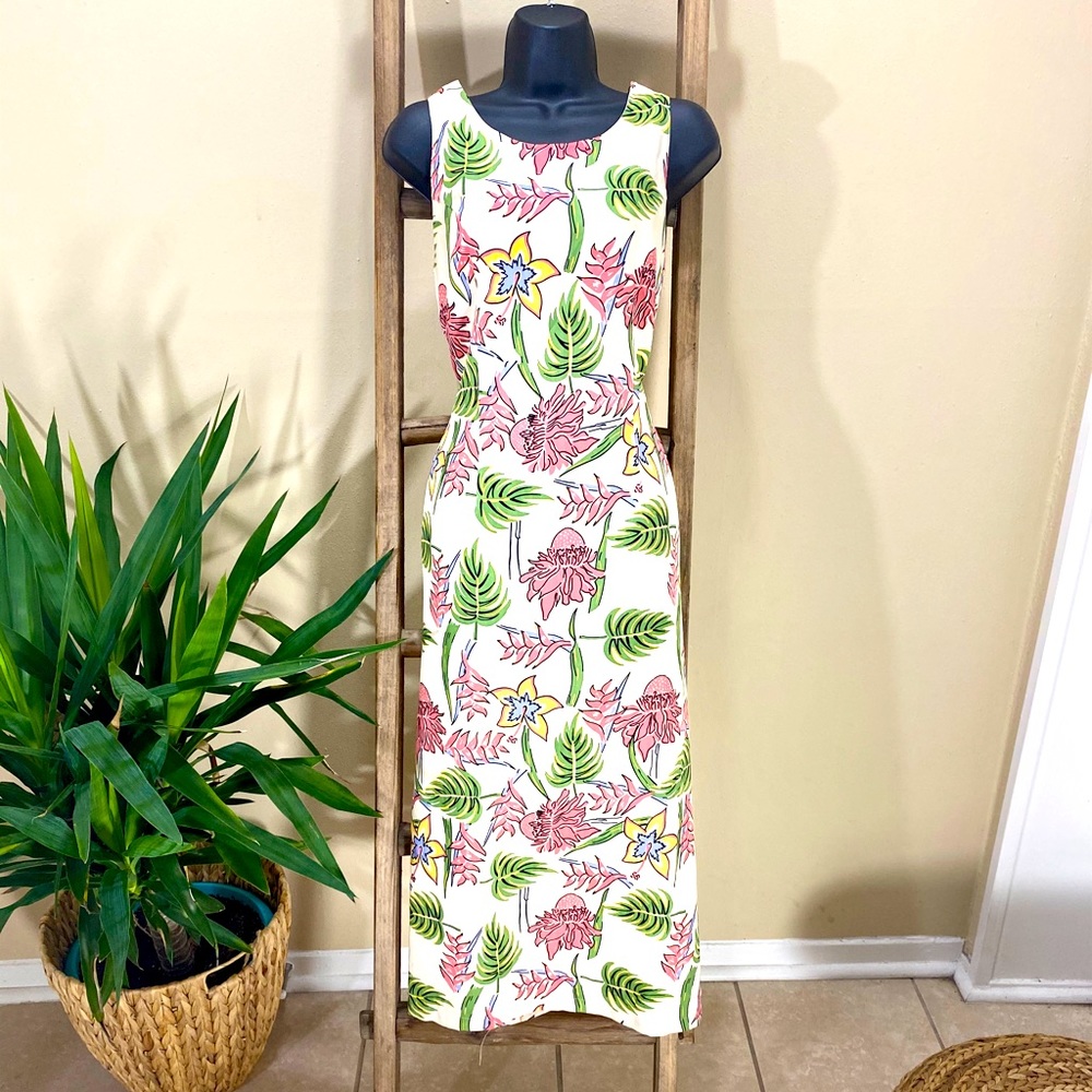 Beautiful 100% Silk Hawaiian Print Maxi Dress